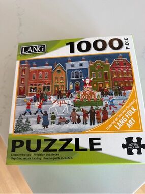 LANG 1000-Piece Folk Art Winter Village Puzzle - Green
